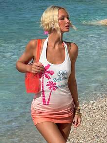 INAWLY Women's Beach Vacation Casual Printed Halter Backless Top - Multicolor - View 5