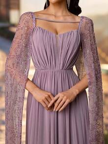 Aureia Elegante y lujoso vestido largo de sirena con hombros descubiertos, bordado con cuentas, con un cuello amplio y fluido, adecuado para festivales, bodas, galas, conciertos, eventos de negocios y ocasiones de influencers en redes sociales - Púrpura malva - Ver 9