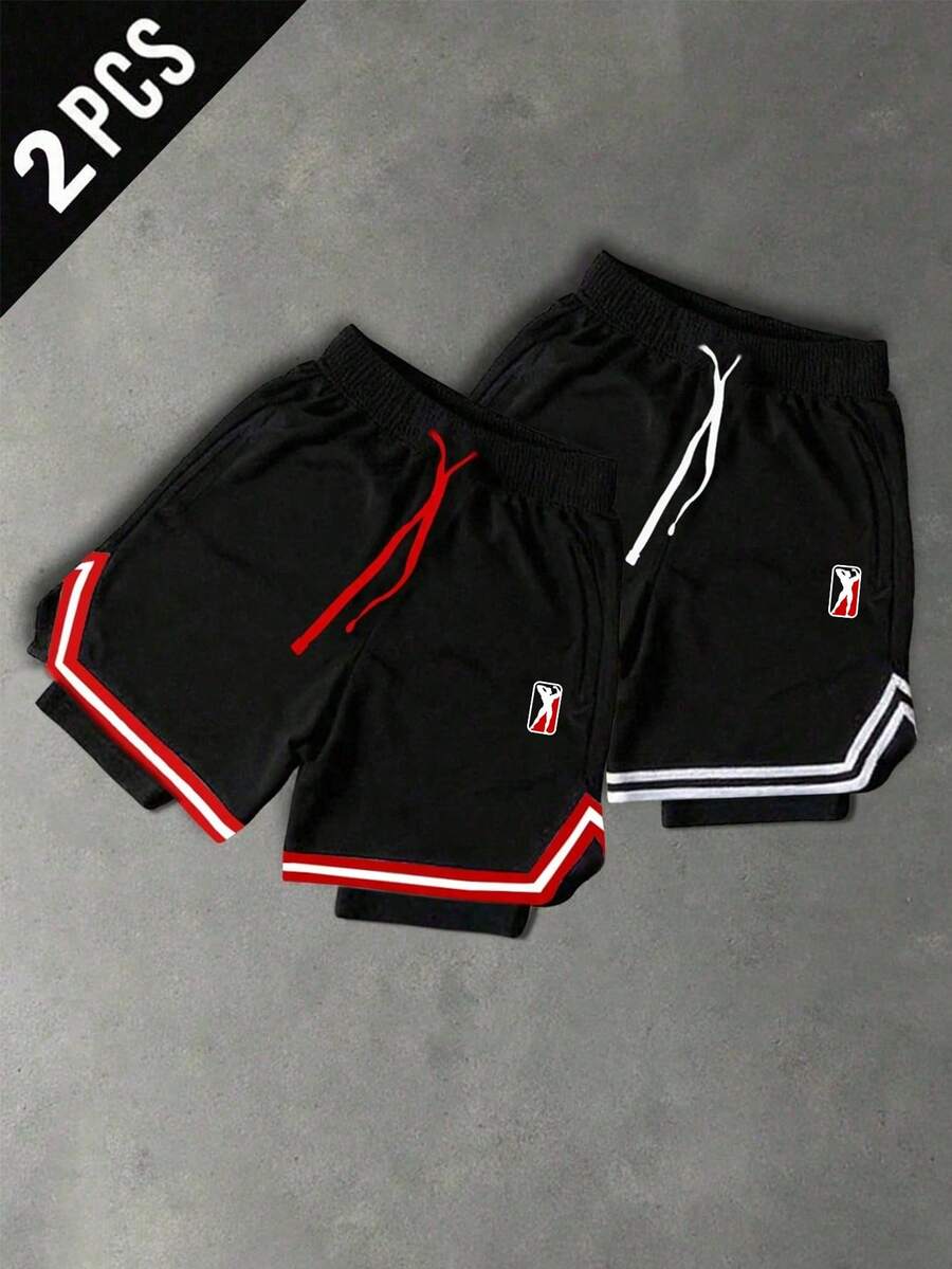 Sport MetroGents Quần short thể thao nam hai lớp, cạp chun, kẻ sọc. - màu đen - Xem 1