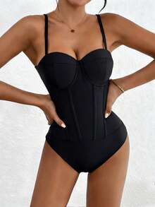 Zolique Women's Solid Color Casual Versatile Daily Wear Bodysuit Bodysuits For Women Basics Bustier Tops For Women - Black - View 6