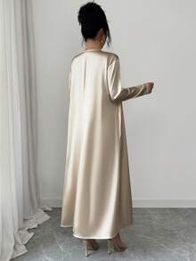 SHEIN Elenzya 女士优雅长袖开衫吊带裙套装（两件套），适合派对、家庭聚会、通勤和日常休闲穿着。 - 杏色 - 查看 2