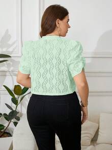 Reflora Plus Size Women Jacquard Short Sleeve Jacquard Jacket - Mint Green - View 2