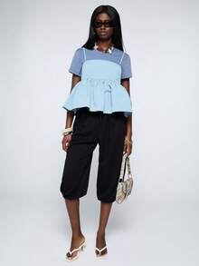 COUREZ Low Rise Side Stripe Capris /Y2K Summer Outfits For Women Spring Outfits For Women Summer Clothes Going Out Outfits Summer Bottoms Baggy Pants Capris For Women - Black - View 2
