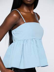 COUREZ 荷叶边吊带背心 / Y2K 春季女装 可爱蓝色上衣 无袖上衣 可爱外出上衣 外出穿搭 音乐节穿搭 度假穿搭 夏季假日穿搭 - 藍色 - 查看 6