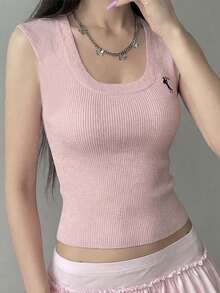 Rina Fox Women's Knitted Vest With Embroidered Floral Design, Pink - Pink - View 1