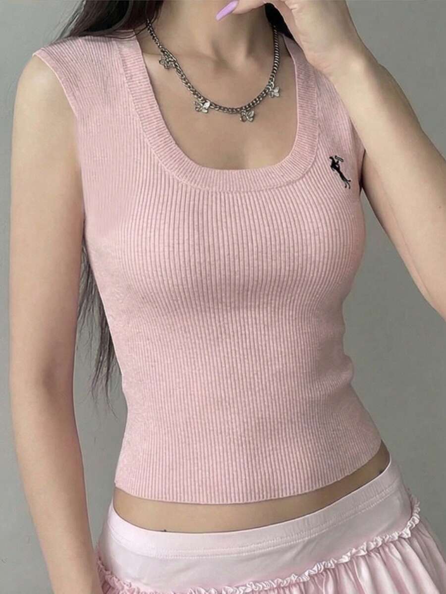 Rina Fox Women's Knitted Vest With Embroidered Floral Design, Pink - Pink - View 1