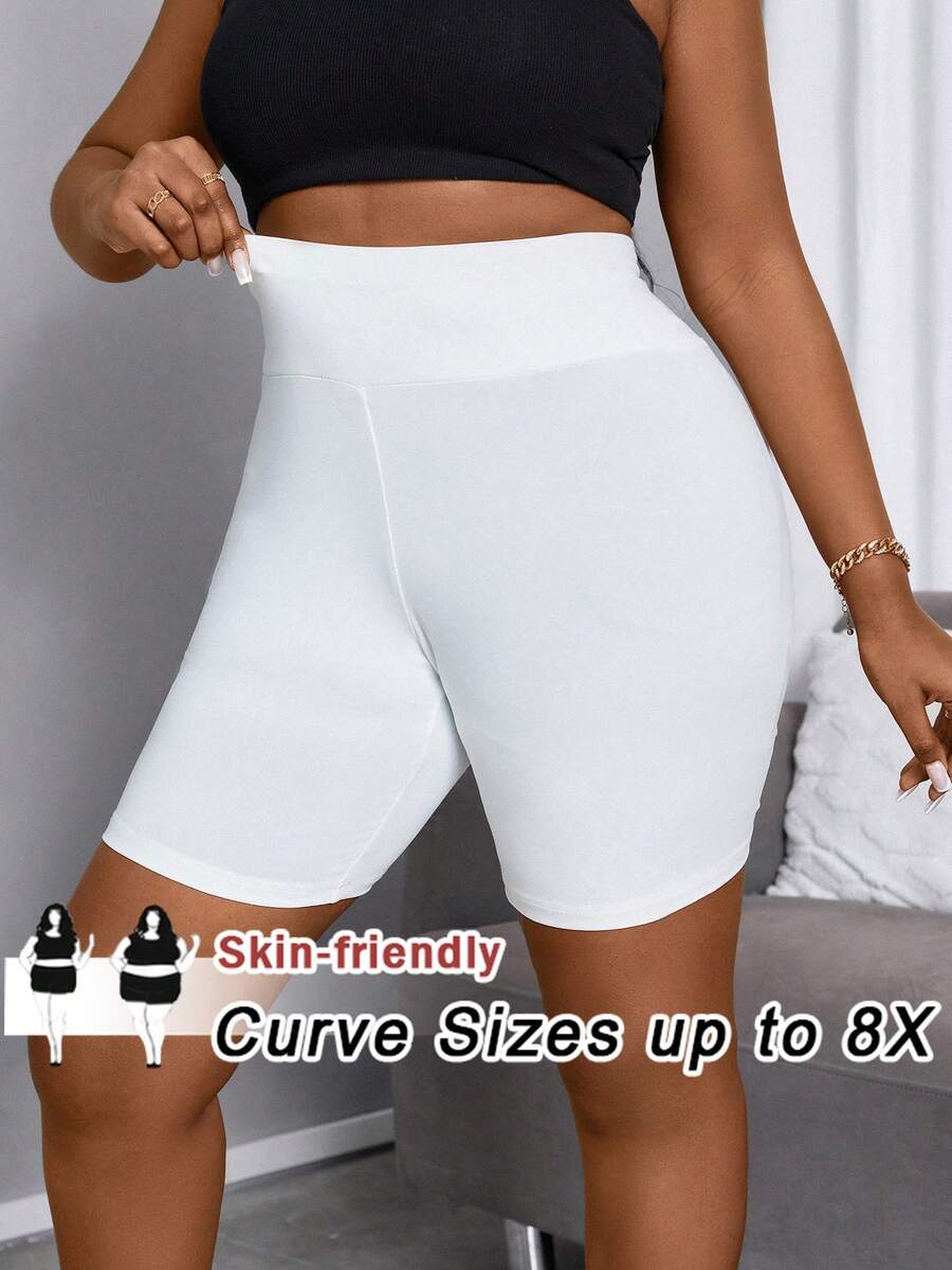 SHEIN CURVE+ Quần legging co giãn cỡ lớn dành cho nữ, quần legging trắng, quần short trắng, mùa xuân/hè. - trắng - Xem 1