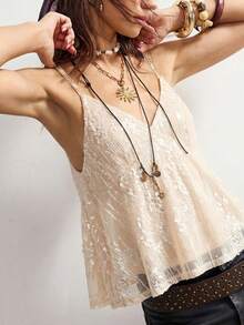 Bohemela 女士休闲纯色串珠吊带背心 - 杏色 - 查看 3