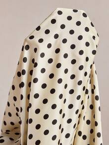 BizChic 杏色底黑色波点印花不对称肩部连衣裙，饰有金属装饰，腰部褶皱设计，适合办公室、正式场合、优雅都市通勤、日常休闲、浪漫90年代复古风，也适合派对、婚礼宾客、伴娘、女主人、外出、社交活动、音乐会、毕业典礼、早午餐、机场等各种场合。 - 彩色 - 查看 8