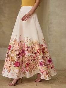 MOTF PREMIUM WOMEN'S FLORAL PRINT LINEN-LIKE LONG SKIRT, CASUAL & DATE WEAR, SPRING/SUMMER - Multicolor - View 4