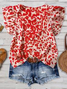 SHEIN Clasi Plus Size Minimalist Printed Round Neck Shirt - Red - View 2