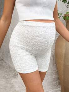 SHEIN Maternity Solid Color High Waist Fitted Casual Shorts, Summer - White - View 6