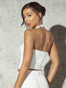 SHEIN BAE 95%纯棉女士休闲露背紧身吊带背心，女士休闲装，女士夏季服装 - 彩色 - 查看 2