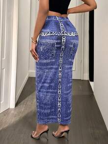 Glyssa Minifalda ajustada y sexy con estampado para mujer - Azul lavado medio - Ver 2