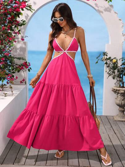 Vivid Eden Đầm gợi cảm hở vai, dây đeo lượn sóng dành cho nữ, thích hợp cho kỳ nghỉ.