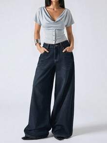 LYSMO 2026新款极简灰色短袖修身圆领休闲衬衫，女士时尚上衣，春夏款 - 灰色 - 查看 6