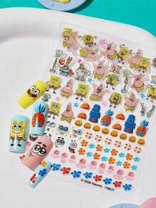 SpongeBob SquarePants | SHEIN 可爱浮雕卡通美甲贴纸，防水自粘，免烤，DIY美甲装饰，美甲贴片，美甲用品，美甲饰品，美甲小玩意，美甲贴片，美甲沙龙DIY滑动美甲装饰，美甲师必备，美甲贴片，美甲片，美甲滑动装饰 - 彩色 - 查看 3