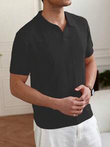 Manfinity Homme 男士时尚休闲短袖针织上衣 - 黑色 - 查看 4