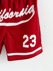 Sparklyn Tween Girls Black Striped Retro Letter Print Loose Jacket, Yellow Fitted Camisole, And Yellow Shorts - Burgundy - View 6