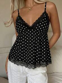 CovetEZ Women's Casual Chest Ruched Babydoll Lace Patchwork Bodycon Tank Top, Suitable For Daily Wear,Summer Top - Black - View 7