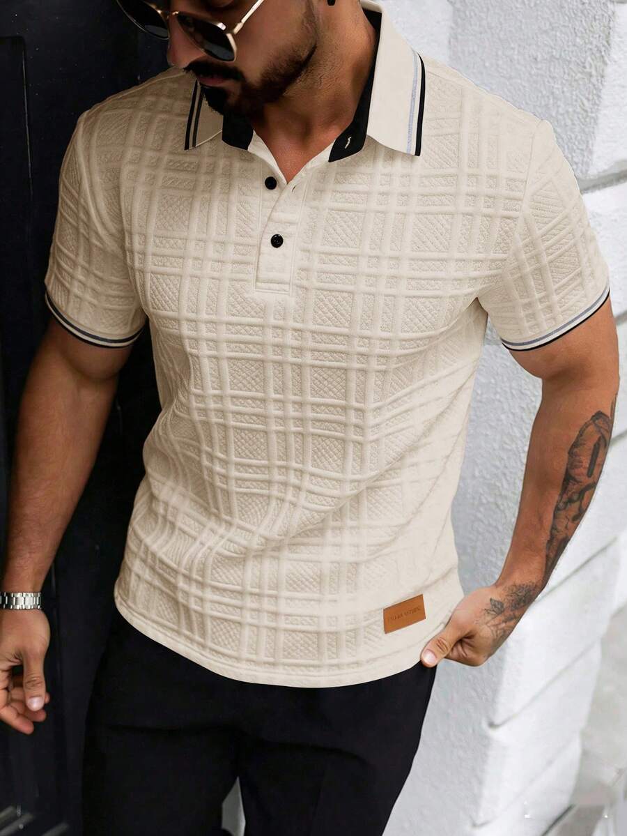 EGENSIO Men's Regular Fit Short Sleeve Half-Placket Casual Summer Polo Shirt Polo Blouse For Men - Apricot - View 1