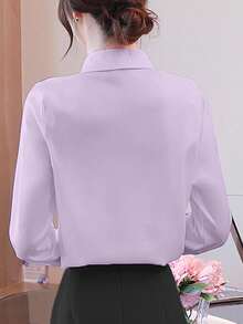 SHEIN Raffinéa Asymmetrical Collar Versatile Elegant Commuter Women T-Shirt - Mauve Purple - View 2