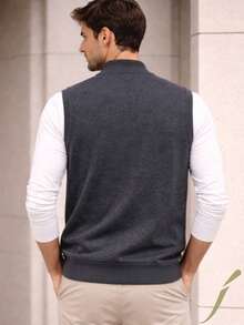 Chaleco de Punto Color Gris para Hombre con Cierre Frontal | Estilo Casual Moderno - Gris Oscuro - Ver 2