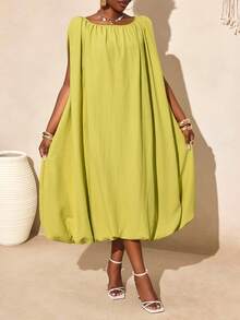 BamGleam Loose Ruched Sleeveless Dress, Relaxed Bohemian Style, Flattering Silhouette, Suitable For Beach Vacation - Green - View 5