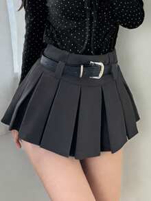 FRIFUL Women's Summer/Spring Solid Color Pleated Short Lining Shorts, Loose Casual Versatile Slim Fit Mini Skirt - Grey - View 1