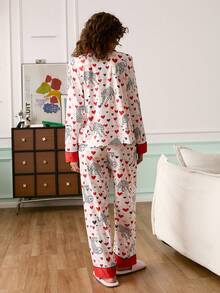 Chillnights Leopard Heart Print Lapel Long Sleeve Pajama Set For Women - Apricot - View 2