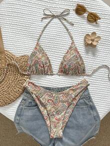 Swim Basics 女士热带印花两件式比基尼套装，休闲度假 - 彩色 - 查看 1