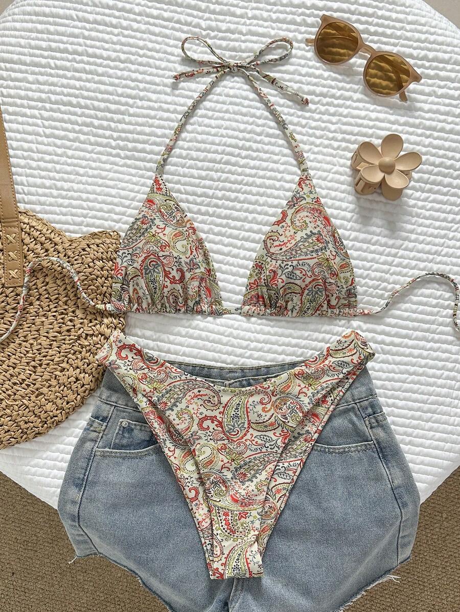 Swim Basics 女士热带印花两件式比基尼套装,休闲度假 - 彩色 - 查看 1