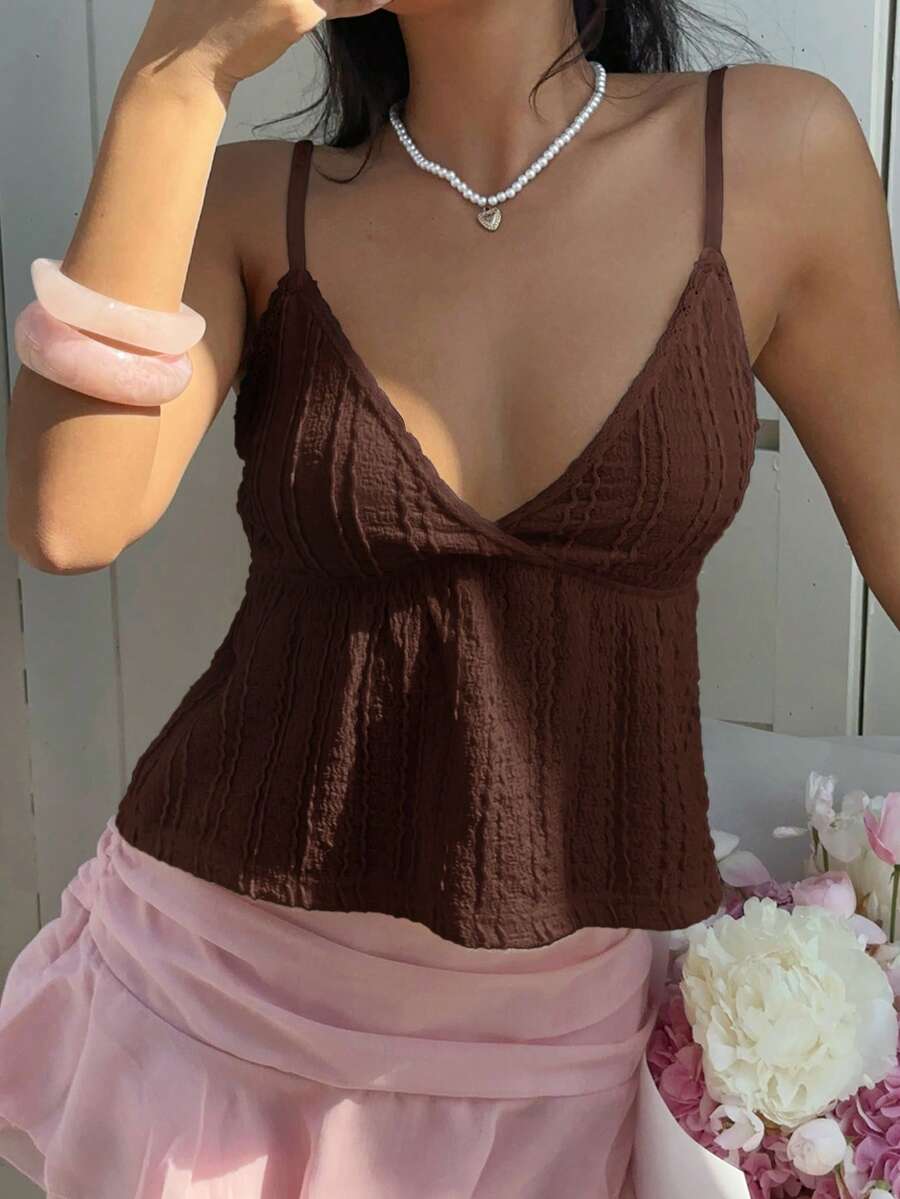 MainGRL 女士休闲咖啡棕色绗缝吊带背心，适合度假和情人节穿着 - 咖啡棕 - 查看 1