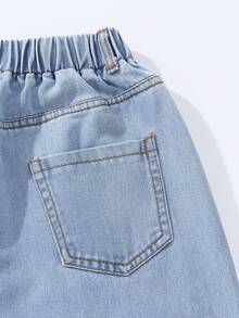 SHEIN Streecool Kids 2026年新款青少年男童四季皆宜天丝牛仔阔腿裤，高腰弹力腰带宽松直筒长裤，轻盈透气，触感凉爽，休闲运动百搭，贴身舒适，日常穿着，度假音乐节必备，酷炫牛仔裤，宽松牛仔裤，浅色水洗牛仔裤，肥大牛仔裤 - 淺色水洗藍 - 查看 7