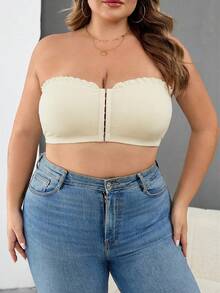 SHEIN CURVE+ 大码女装/秋季服装/女士秋季服装/女士冬季服装/大码女士前扣露脐上衣，性感修身吊带背心，女士秋季服装，冬季，大码 - 杏色 - 查看 5