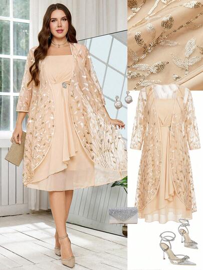 Ellevyn Plus Size Women's Sequin Mesh Robe And Dress Elegant Set  Party Set, Summer Dresses For Women,Summer Clothes, Summer Outfits For Women, Spring Dress Women,Easter Dress Women,Festival Dresses,Festival Outfits For Women,Elegant Dresses For Party,Elegant Party Dresses For Women,Wedding Guest Dress For Women, Wedding Party Dress, Weddings & Events,Luxury Evening Dresses For Weddings, Bridesmaid Dress, Dress For Wedding Guest, Graduation Dress For Women, Plus Size Tea Party Dress Beige Dresses For Women Elegant Elegant Spring Dress Coctail Dress Elegant For Woman Evening 2 Pieces Set For Women Elegant Women Elegant Outfits Cocktail Dress Elegant For Woman Evening Latest Dress Style For Women New Dress Design 2026