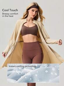 OutZeal Women Sun-Proof Jacket Gym Wear Workout UV Protection Quick Dry Cool Touch Long Length Stand Collar Outdoor Tops - Khaki - View 2