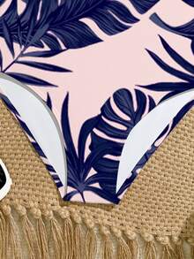 SHEIN Tween Girl Leaf Print One-Piece Swimsuit, Suitable For Beach Vacation, Pool Party, Beach Party - Pink - View 6