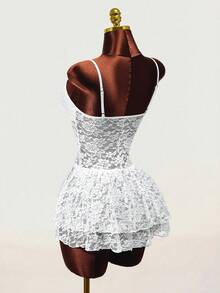 Mistrie 2026 New Sexy Lace Sleeveless Mini Dress; Deep V Cross Straps Front Pleated Hemline Slim Pleated Skirt Suitable For Dating, Music Festivals Parties, Weddings - White - View 2