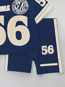 Bộ đồ thể thao thường ngày 2 món cho bé gái, in số 56, khẩu hiệu "Mỗi ngày đều đáng nhớ", tay áo phối màu, áo thun ngắn tay và quần short đạp xe, thích hợp cho mùa hè, thể thao, tập thể dục và những buổi đi chơi thường ngày. - Nhiều màu - Xem 6