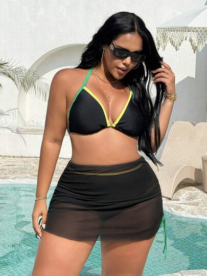 Swim Vcay Conjunto de traje de baño talla grande VCAY 2026, Bikini sexy de 3 piezas para vacaciones en la playa, Cruce de fronteras europeo y americano