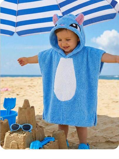 Áo khoác ngoài có mũ trùm đầu họa tiết hoạt hình dễ thương màu xanh dương cho bé trai.