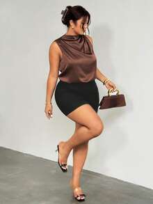 Firerie Áo kiểu nữ thanh lịch, thời trang mới, phù hợp đi làm, đi nghỉ mát, dự lễ hội âm nhạc, xếp ly bất đối xứng, màu mơ, mùa xuân/hè. - Màu Khaki - Xem 5