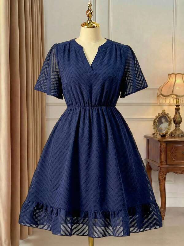 Rometta Celure Plus Size Women's Fashionable Elegant Dignified Fitted V-Neck A-Line Short Dress (Belt Not Included), Summer