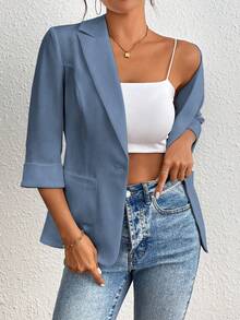 Franclia Áo blazer đơn sắc tối giản, thích hợp mặc thường ngày và đi làm, mùa xuân/hè. - Màu xanh bụi bặm - Xem 7