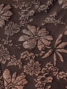 SHEIN MOD 女士优雅撞色提花露肩荷叶边修身衬衫，夏季 - 棕色 - 查看 5