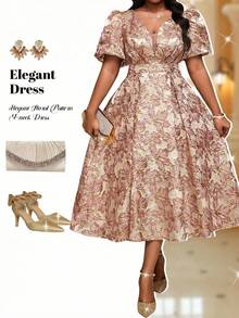 Fleurora Đầm dài dự tiệc thanh lịch dành cho phụ nữ cỡ lớn, thắt eo. - Hồng - Xem 6