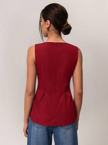 SHEIN Forever 21 Spring & Summer Women Valentine Day Sleeveless A Line Solid Color Top - Red - View 2