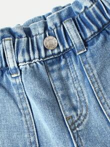 SHEIN Baby Girls Butterfly Embroidery Sweet Floral Cargo Pants - Light Wash - View 3