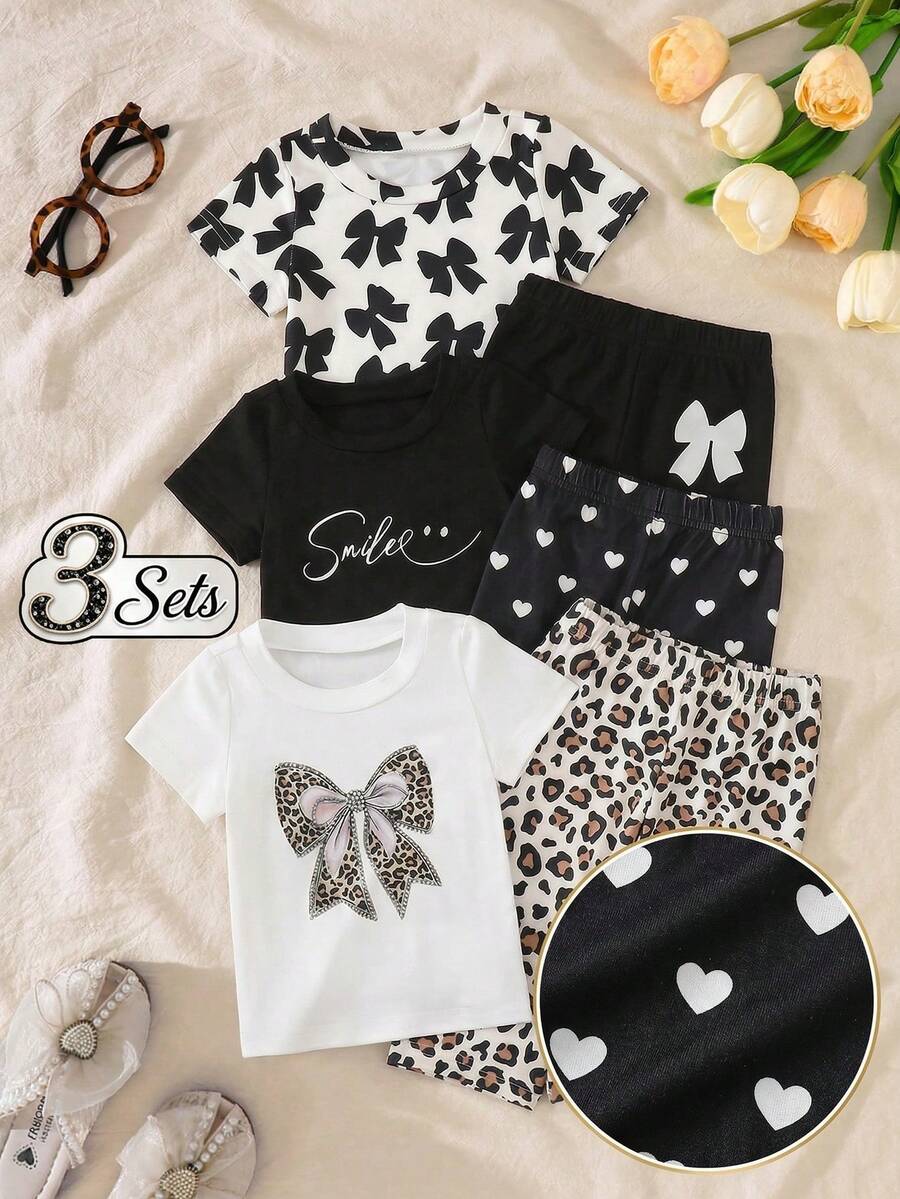Girls' Summer 3-Piece Set, Baby Girl Short Sleeve Polka Dot Casual Outfit - Multicolor - View 1